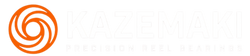 Kazemaki logo with an orange swirl emblem and white text reading Kazemaki and Precision Reel Bearings