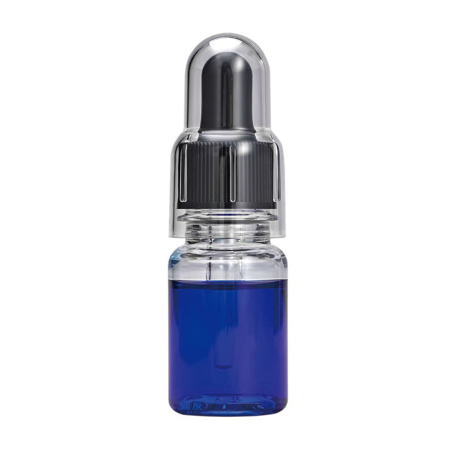 Glitch Oil Passive in a small clear dropper bottle filled with blue oil, with a black and clear cap, on a white background