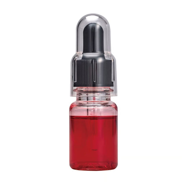 Glitch Oil Tefrosso in a small clear bottle filled with red oil, with a black dropper cap under a clear cover, on white