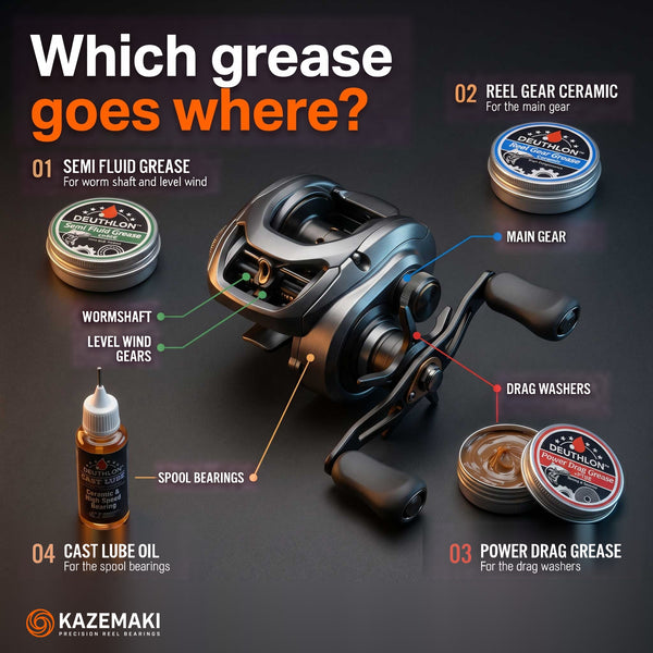 Which grease goes where in a baitcasting reel